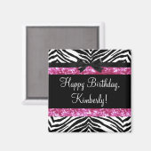 Hot Pink Sparkle Zebra Girly's Magneet (Voorkant / Achterkant)
