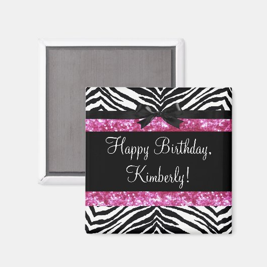 Hot Pink Sparkle Zebra Girly's Magneet (Voorkant / Achterkant)