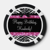 Hot Pink Sparkle Zebra Girly's Poker Chips (Achterkant)