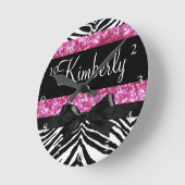 Hot Pink Sparkle Zebra Girly's Ronde Klok (Hoek)