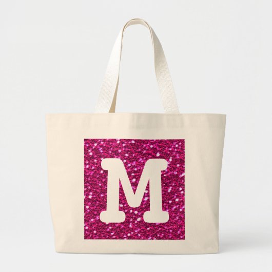 Hot Pink Sparkly Faux Glitter Kijk Monogram Grote Tote Bag (Voorkant)