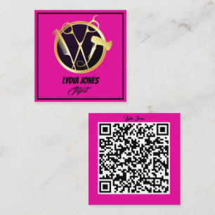 Hot Pink Square Stylist Visitekaartje met QR-code