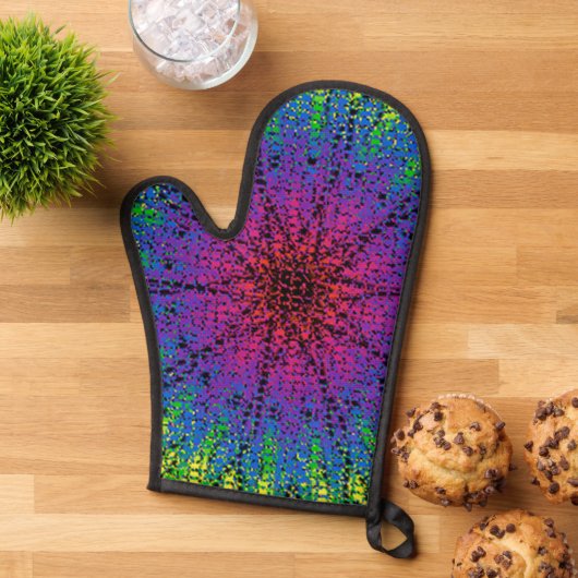 Hot Pink Starburst Oven Mitt en Pot Houders Ovenwant (Top down)