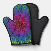 Hot Pink Starburst Oven Mitt en Pot Houders Ovenwant (Voorkant / Achterkant)