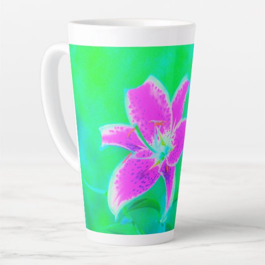 Hot Pink Stargazer Lily op Turquoise en Green Latte Mok (Linkerhoek)