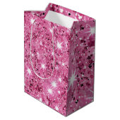 Hot Pink Stars Sequin Glitter Medium Cadeauzakje (Achterkant Gekanteld)