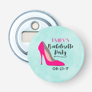 Hot Pink Stiletto High Hiel Bachelorette Party Button Flesopener