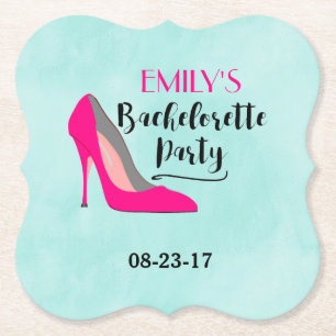 Hot Pink Stiletto High Hiel Bachelorette Party Kartonnen Onderzetters