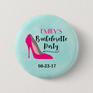 Hot Pink Stiletto High Hiel Bachelorette Party Ronde Button 5,7 Cm