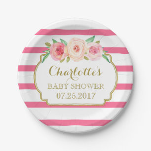 Hot Pink Stripes Gold Floral Baby shower Bord
