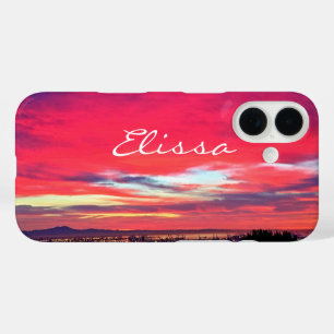 Hot Pink Sunset Coastal California Script naam iPhone 16 Hoesje