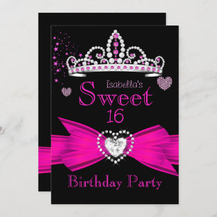 Hot Pink Sweet 16 Birthday Diamond Tiara 2 Kaart