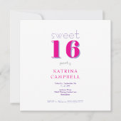 Hot Pink Sweet 16 Square Verjaardagsfeest Kaart (Voorkant)