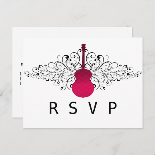 Hot Pink Swirls Guitar RSVP Briefkaart (Voorkant / Achterkant)
