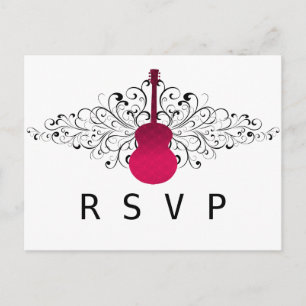 Hot Pink Swirls Guitar RSVP Briefkaart