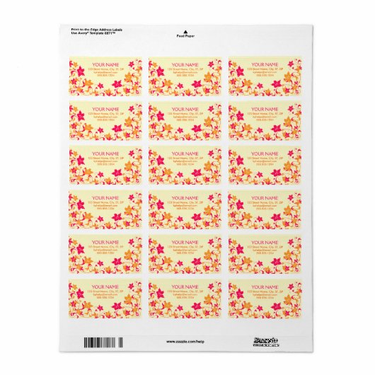 Hot Pink & Tangerine Floral Border Address Label (Full Sheet)