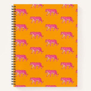 Hot Pink Tiger op vet Sinaasappel Boho Pattern Notitieboek