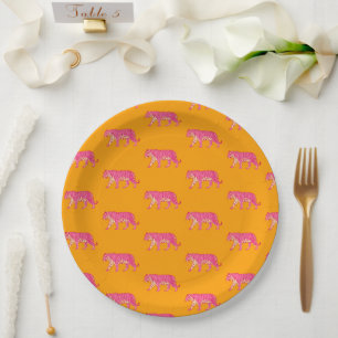 Hot Pink Tiger op vet Sinaasappel Boho Pattern Papieren Bordje