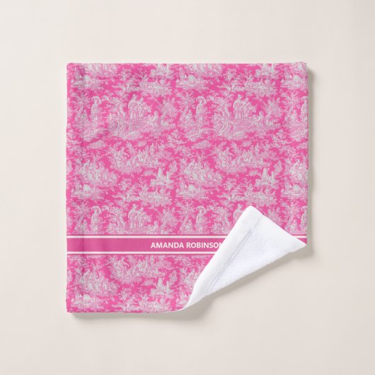 hot pink toile de jouy bedrukt bad handdoek (Wasdoekje)