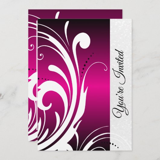 Hot Pink & Trendy Swirls Party Invitation Kaart (Voorkant / Achterkant)