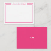 Hot Pink Two Border Minimalist Name Monogram Notitiekaartje (Voorkant / Achterkant)