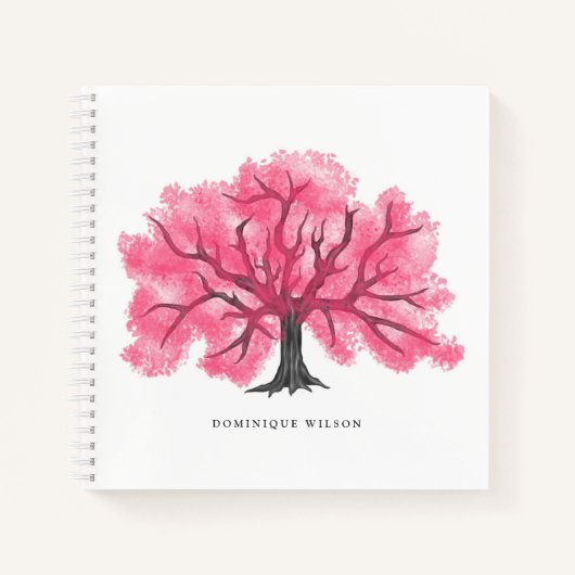 Hot Pink Waterverf Cherry Blossom Tree Notitieboek (Voorkant)