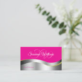 Hot Pink Wavy Silver Decor met Initialen Classy Visitekaartje (Staand voorkant)