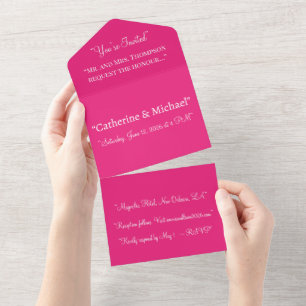 Hot Pink Wedding Vetgedrukte effen kleur uitnodi All In One Uitnodiging