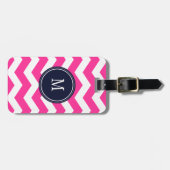 Hot Pink & White Chevron Monogram Bagagelabel (Voorkant horizontaal)