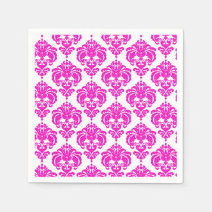 Hot Pink & White Damask Chic Elegant Party Servet