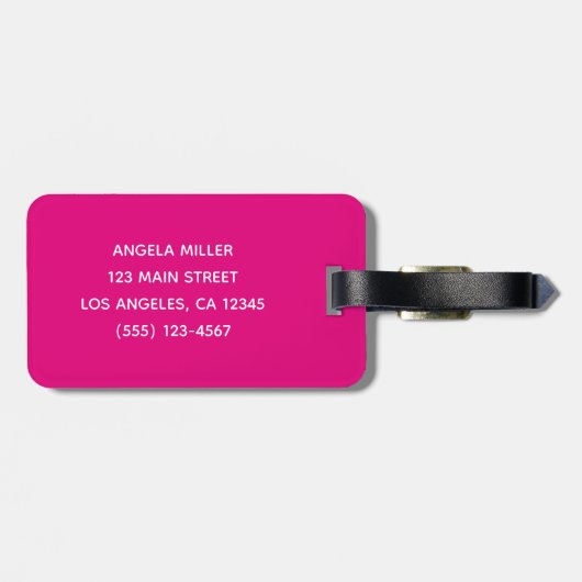 Hot Pink White elegant Glam Signature Style Name Bagagelabel (Achterkant horizontaal)