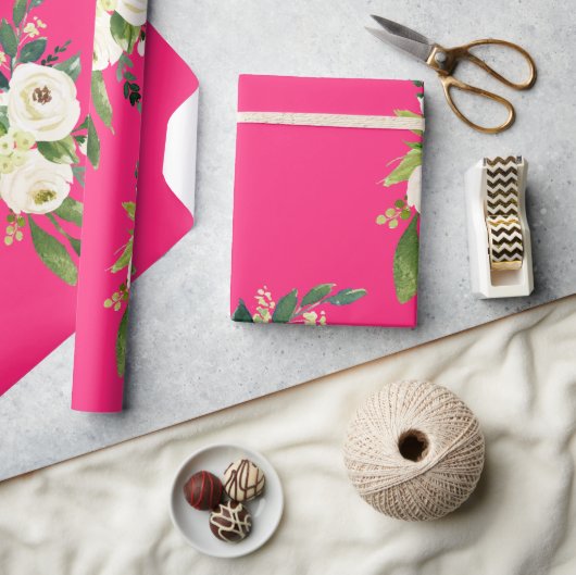 Hot Pink White floral Cadeaupapier (Crafts)