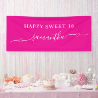 Hot Pink White Happy Sweet 16 Heart Swash Naam