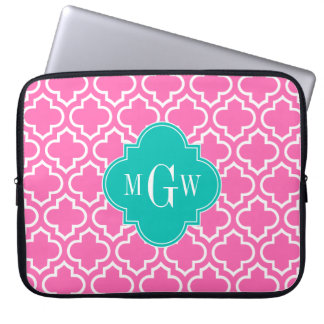 Hot Pink White Moroccan #6 Blauwgroen Monogram 3 I Laptop Sleeve