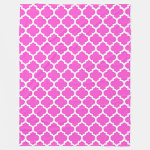 Hot Pink White Moroccan Quatrefoil Pattern #5 Fleece Deken
