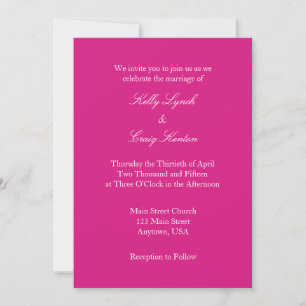 Hot Pink White Plain Eenvoudige Huwelijksuitnodigi Kaart
