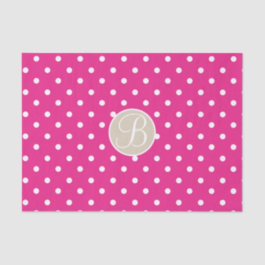 Hot Pink White Polka Dots Monogram Letter Initiaal Tissuepapier (Voorkant)