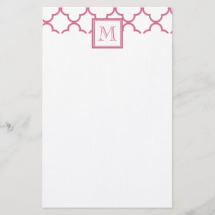 Hot Pink White Quatrefoil   Uw monogram Briefpapier