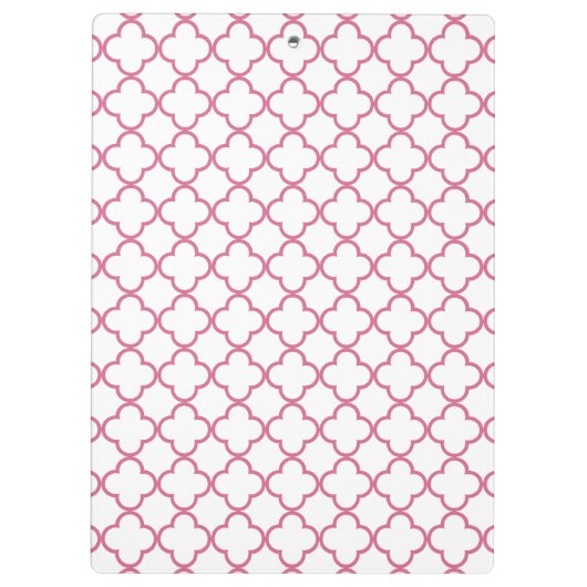 Hot Pink White Quatrefoil | Uw monogram Klembord (Achterkant)