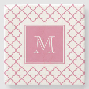 Hot Pink White Quatrefoil   Uw monogram Stenen Onderzetter