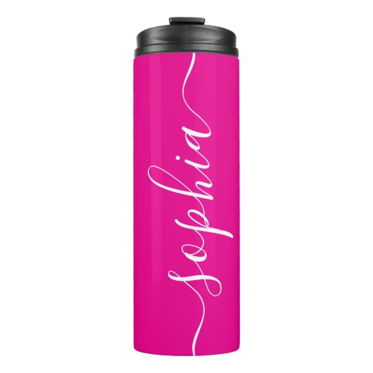 Hot Pink White Script Custom Thermal Tumbler Thermosbeker (Voorkant)