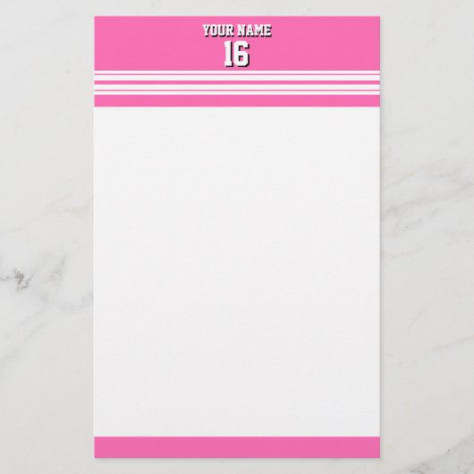 Hot Pink White Team Jersey Aangepast nummer Naam Briefpapier (Voorkant)