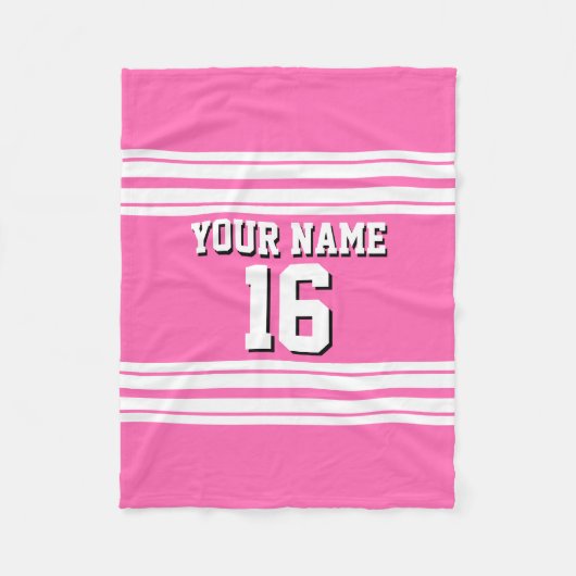 Hot Pink White Team Jersey Aangepast nummer Naam Fleece Deken (Voorkant)