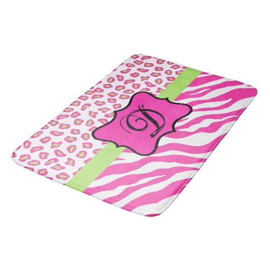Hot Pink White Zebra Leopard Skin Monogram Badmat (Gekanteld)