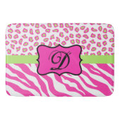 Hot Pink White Zebra Leopard Skin Monogram Badmat (Voorkant)