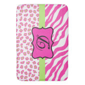 Hot Pink White Zebra Leopard Skin Monogram Badmat (Voorkant Verticaal)
