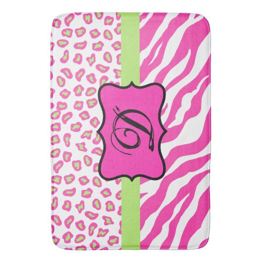 Hot Pink White Zebra Leopard Skin Monogram Badmat (Voorkant Verticaal)