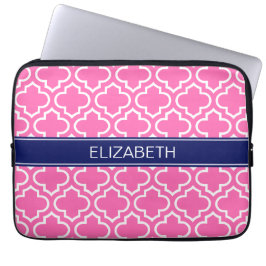 Hot PInk WhMarokkaans #6 Navy Blue Name Monogram Laptop Sleeve