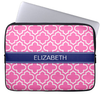Hot PInk WhMarokkaans #6 Navy Blue Name Monogram Laptop Sleeve