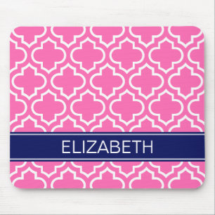 Hot PInk WhMarokkaans #6 Navy Blue Name Monogram Muismat